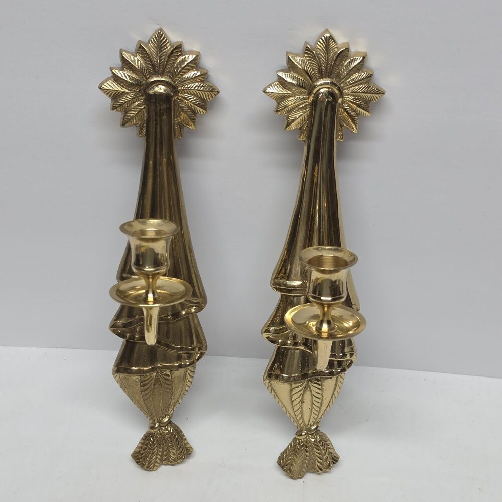Vintage Hollywood Regency Brass Wall Candle Holder 12" Set Of 2 French Empire